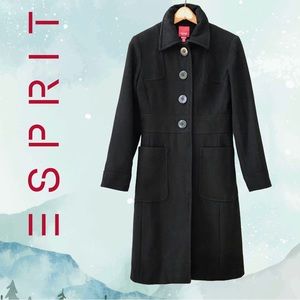 Vintage 90s Esprit Big Button Long Wool Winter Coat